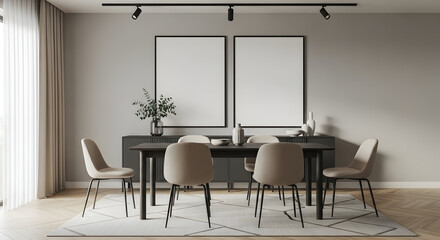 Fototapeta premium Modern minimalist dining room interior design elegant home decor