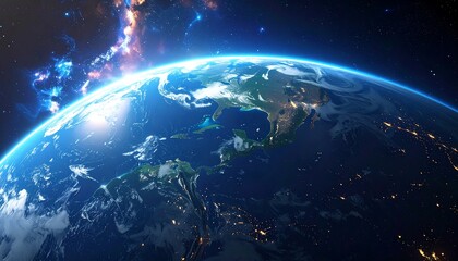 Obraz premium Stunning View of Earth from Space with Energy Beams.