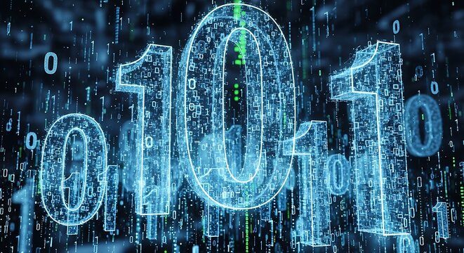 Binary Code Matrix - Digital Data Stream and Information Technology Concept.