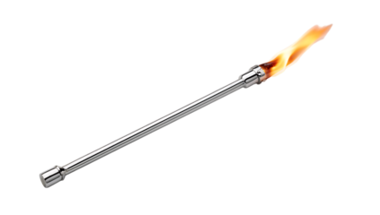 Metal wrench with a flame at the end isolated on transparent background