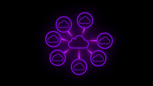   Neon Cloud Network  Circles Converging, Data Flows Connecting, Security Layers, and Real-Time Orchestration in Modern Environments