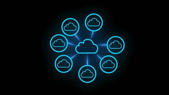   Neon Cloud Network  Circles Converging, Data Flows Connecting, Security Layers, and Real-Time Orchestration in Modern Environments