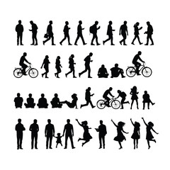 A large collection of black human silhouettes depicting people in various poses and activities.