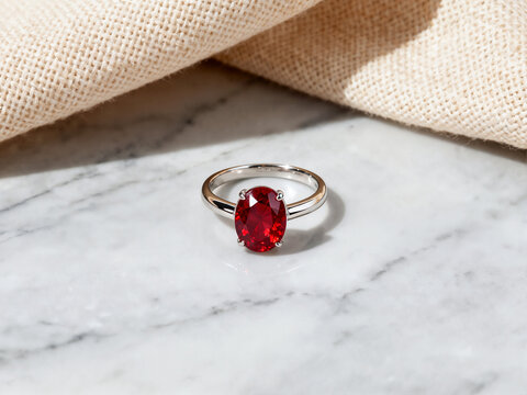 Red Ruby Ring on Marble