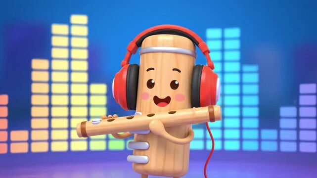 cute cartoon flute player with headphones