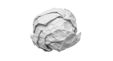 Crumpled Paper Ball Stress Concept Waste and Recycling Ideas Creative Block White Paper on transparent background