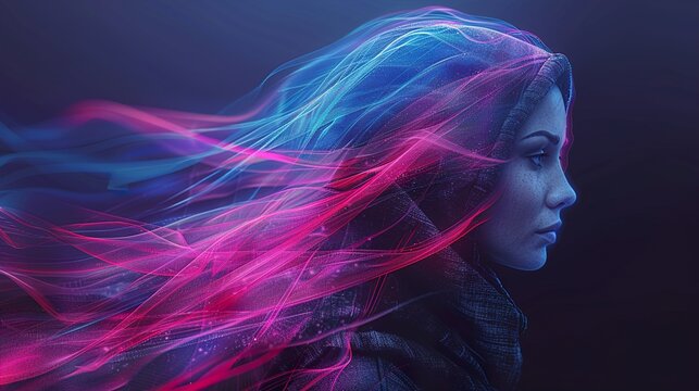 Colorful 3D collage illustration representing a person with a creative mind interfacing  