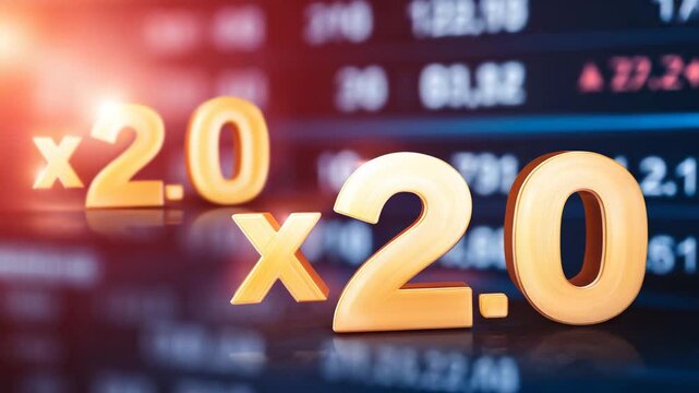 Golden 'x2.0' Magnification Numbers Glow Against a Blurry Market Display.