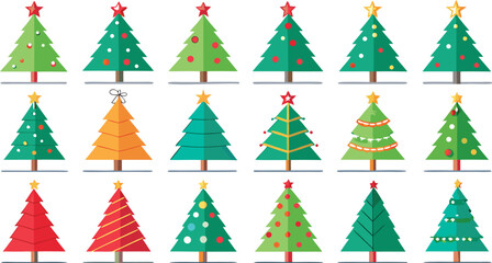 Obraz premium Christmas trees set isolated on transparent background. Colorful winter trees bundle for holiday xmas and new year. Vector illustration