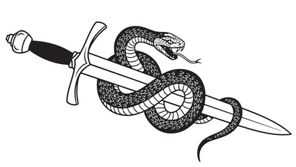 Aggressive Serpent Coiled Around a Sword Illustration
