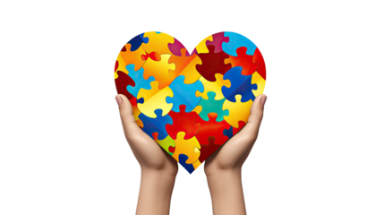 hand holding color shape puzzle on white background