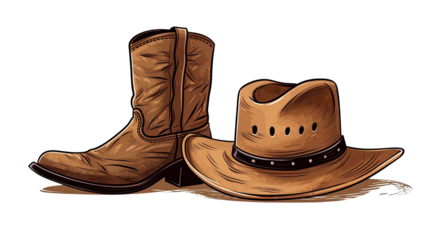 cowboy boots and cowboy hat vector illustration on white background