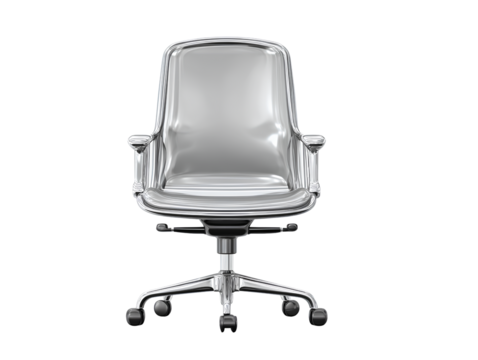 Front view 3D silver office chair icon isolated on transparent background PNG