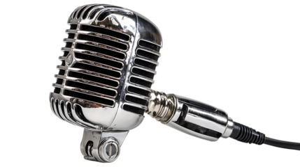 Vintage silver microphone isolated on transparent background