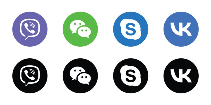 viber wechat skype vkontakte vk social media logo icon set colorful black circle vector design