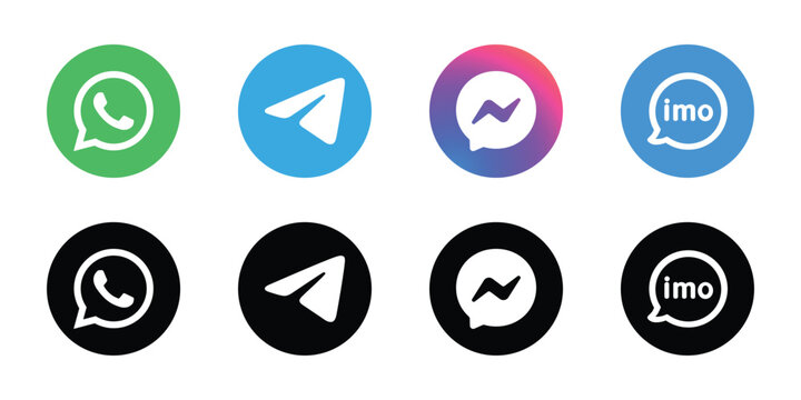 whatsapp telegram messenger imo social media logo icon set colorful black circle vector design