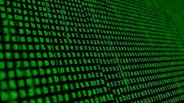 Green digital matrix code rain animation with glowing numbers cascading in futuristic style, evoking cyber aesthetics, technology, and data flow on dark background resembling computer interface
