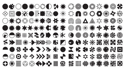 A set of graphic elements. Abstract geometric figures. Decorative minimalistic brutalist forms