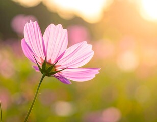 Pink cosmos flower in sunset light