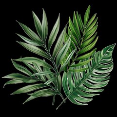 green leaves on black background