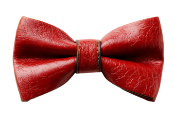Textured red leather bow tie isolated on transparent background