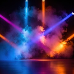 Vibrant Stage Lights Create a Smoky Atmosphere for a Performance