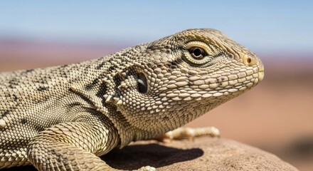 Close Up of a Desert Lizard Sunning Itself on a Rock