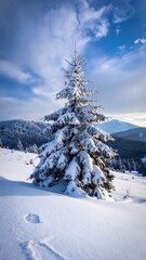 Obraz premium Snowy mountain fir tree