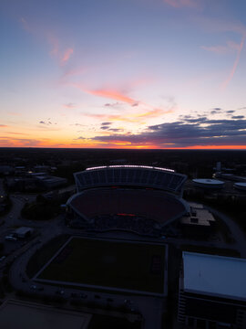Arrowhead over stadium at sunset