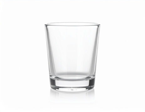 Empty Clear Shot Glass on White Background with Reflection