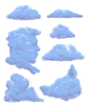 Illustrated clouds shaped like a face and dog