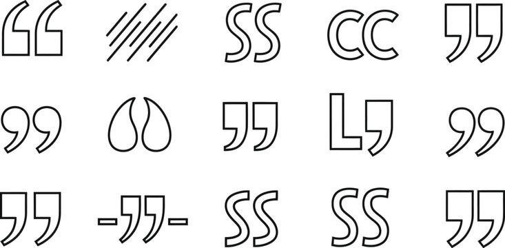 Collection of quotation marks and punctuation symbols for text and communication