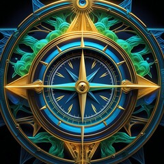 Naklejka premium Mystic Compass of Golden Dreams and Teal Tides