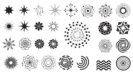 Retrofuturistic y2k geometry design elements collection, collection of abstract graphic geometric symbols and objects, Templates for notes, posters, banners, stickers, business cards, logo