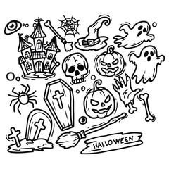 handdraw Spooky Halloween Doodle set Collection