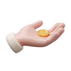 3D Render: Hand Holding a Coin -  Financial Transaction Icon, Payment, Currency, Investment, Banking, Business Asset
