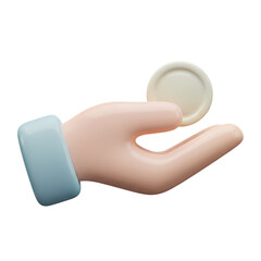 3D Render: Hand Holding a Coin -  Financial Transaction Icon, Payment, Currency, Investment, Banking, Business Asset