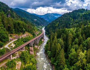 Mountain valley railway bridge