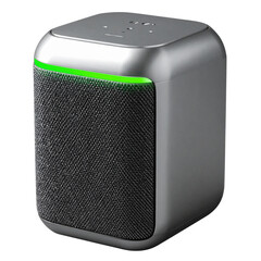 Fototapeta premium Angled Smart Speaker Device with Green Light Voice Control PNG Isolated