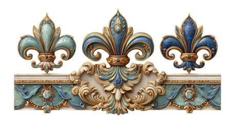 Elegant Vintage Fleur-de-Lis Decoration with Blue and Gold Details