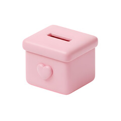 Pink Cubic Piggy Bank with Heart: 3D Render of a Charity Donation Box