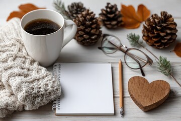 Cozy Winter Scene With Coffee and Pine Cones