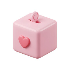 Pink Cubic Piggy Bank with Heart: 3D Render of a Charity Donation Box