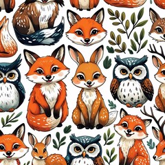 Fototapeta premium Adorable Forest Friends Woodland Creatures Pattern