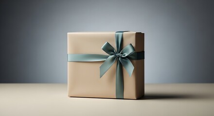 Beige Gift Box with Teal Ribbon.