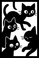Geometric Black Cat Composition - Minimal Vector Illustration