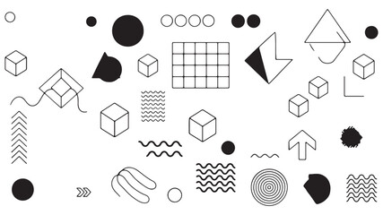 Set of lots of vector geometric shapes. Memphis trendy graphic elements. Template for your project, advertising, banner, poster, t-shirt