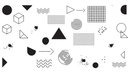 Set of lots of vector geometric shapes. Memphis trendy graphic elements. Template for your project, advertising, banner, poster, t-shirt