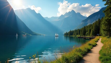 lake, mountain,