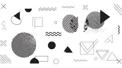 Geometric abstract elements memphis style. Set of funky bold constructivism graphics for posters, flyers. Vector yellow and black minimal shapes for modern cover design